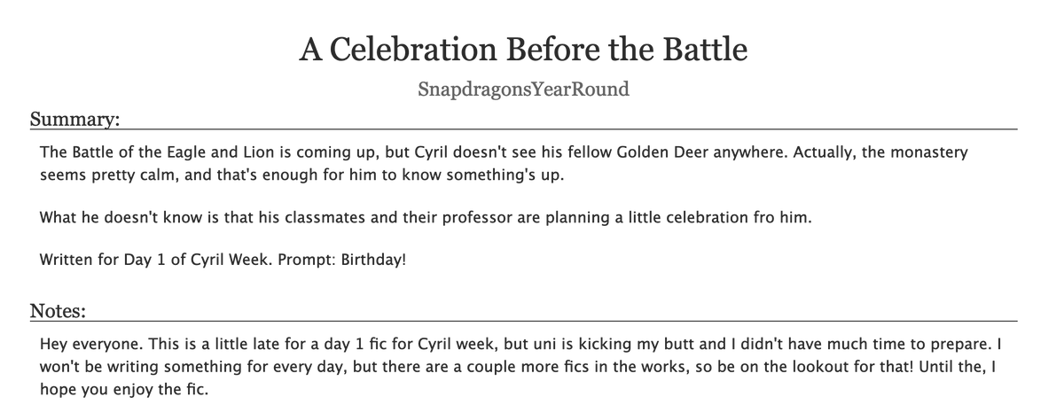 SnapdragonsR's tweet photo. Finally, I got something done for #CyrilWeek ! It's a little late, but hopefully I'll be able to finish the other couple of fics I'm working on now that uni is calming down. Until then, I hope you enjoy a (belated) Cyril birthday party fic! #CyrilWeek2021 https://t.co/RvZAKrBJJ9