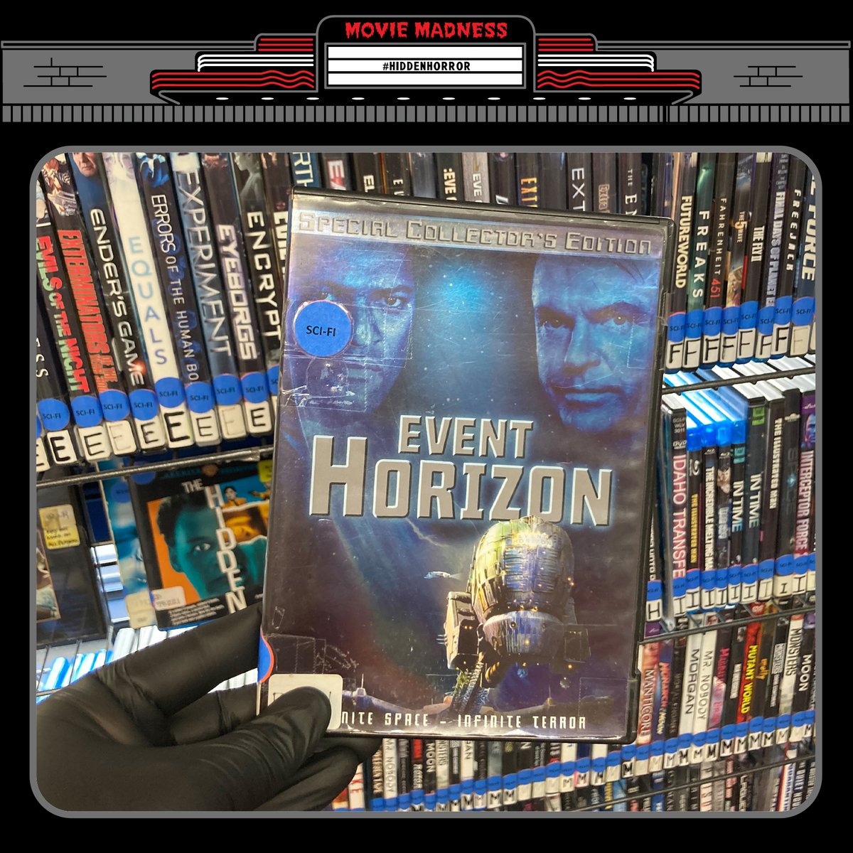 MovieMadnessPDX's tweet photo. There are some great horror movies to be found out in space and into the future, so our #HiddenHorror suggestion today is to head to the Sci-Fi section for some out-of-this-world scares. These are just a few of the good horror movies you’ll find lurking in that section 👽 https://t.co/isaivneg0B
