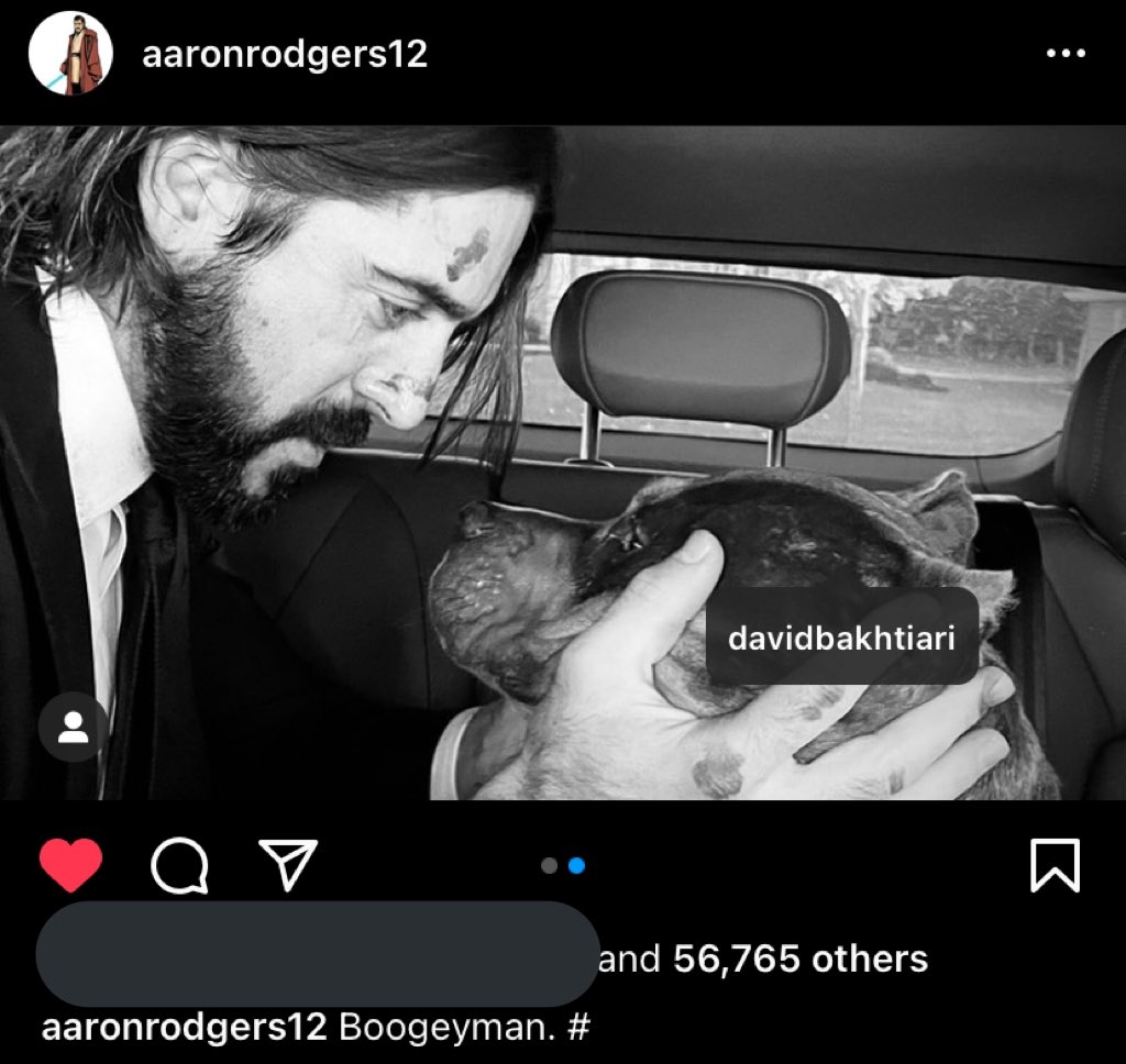 BigMack_4's tweet photo. Just noticed @AaronRodgers12 tagged @DavidBakhtiari as the dog LMAO. 🤣 https://t.co/R6q9Y6WGwz