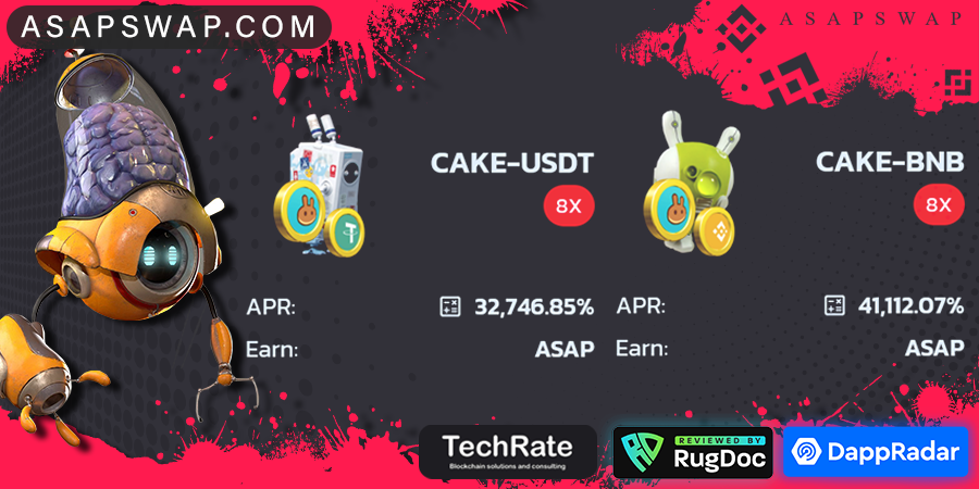 AsapSwap's tweet photo. https://t.co/WMjj1eyZ4n

🔝CAKE-BNB (8X) APR: 42,009.08%
🔝CAKE-USDT (8X) APR: 32,746.85%

🟢💰$21 ASAP ON:
https://t.co/fu8gdkW5ar

#BSC #Binance #BinanceSmartChain #DeFi #YieldFarming #BSCGem #ETH #BNB #BUSD #CAKE #Ethereum #tokens #PancakeSwap #hiddengem #YieldFarm #TokenSale https://t.co/pWFO48muKu