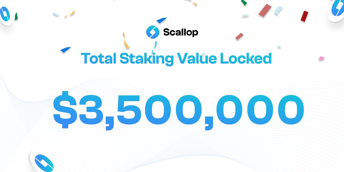 🔥 $3.5 MILLION TVL in Staking!

🗣️In less than 3 days an amazing $3.5m worth of SCLP tokens has been locked in our platform for a minimum period of 1 month🚀🚀

✅Stake now: app.scallopchain.com

Earn up to 200% APY ⚡️⚡️⚡️

How to Stake:

👉 medium.com/scallopx/sclp-…