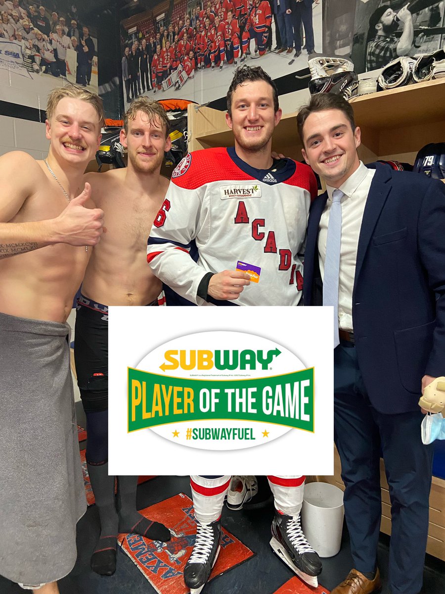 AcadiaAthletics's tweet photo. 👏👏 Congratulations 👏👏 to @axemenhockey Cole Rafuse who was named the @AUS_SUA @SUBWAYCanada First Star in the 5-2 #Axemen win over UPEI.
.
The Axemen host Dal Tigers on Wed at 7pm.
.
#GoAcadiaGo https://t.co/tk53UU6y3F