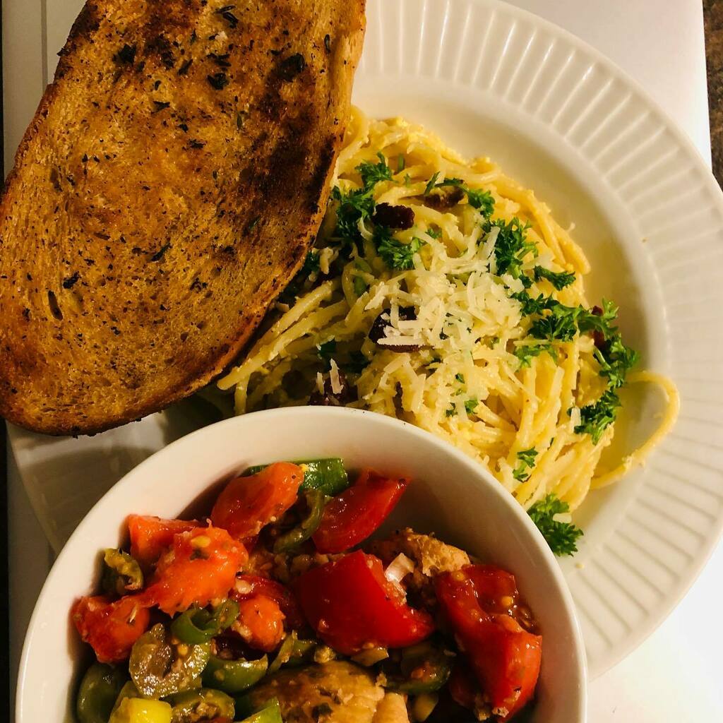 Thank you Chef Stephen, aka <a href="/seasonedplate/">seasonedplate</a>, for the excellent evening of cooking and learning! Spaghetti carbonara with acquasala salad and garlic bread. Another great class, pretty soon I’ll be halfway decent in the kitchen! Thank you to @eakeefe2 for b… instagr.am/p/CVrI-wzLbx3/