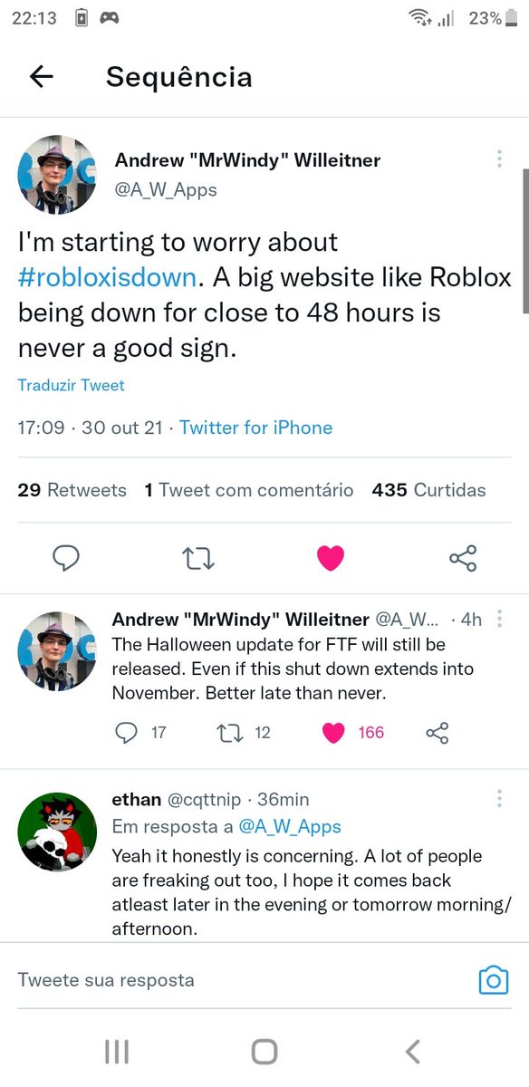 RobloxIcaro's tweet photo. @xmarcelow3 Mr Windy e formado em programação de jogos o comentário a respeito do roblox ter caído e que roblox e uma empresa muito grande e ficar parado por dias ele acha que deve ser um problema sério! https://t.co/DGE53s0mP7