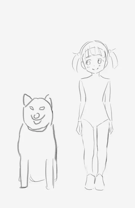 素体落書き。柴犬と女の子を組み合わせた絵、描きたいなぁ 
