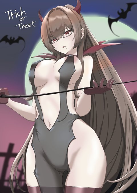 スウィフトシュア ハロウィン2021 #スウィフトシュア(アズールレーン) #眼鏡 #ハロウィン #魅惑のふともも #魅惑の谷間 #撫で回したいお腹 #胸ポチ  