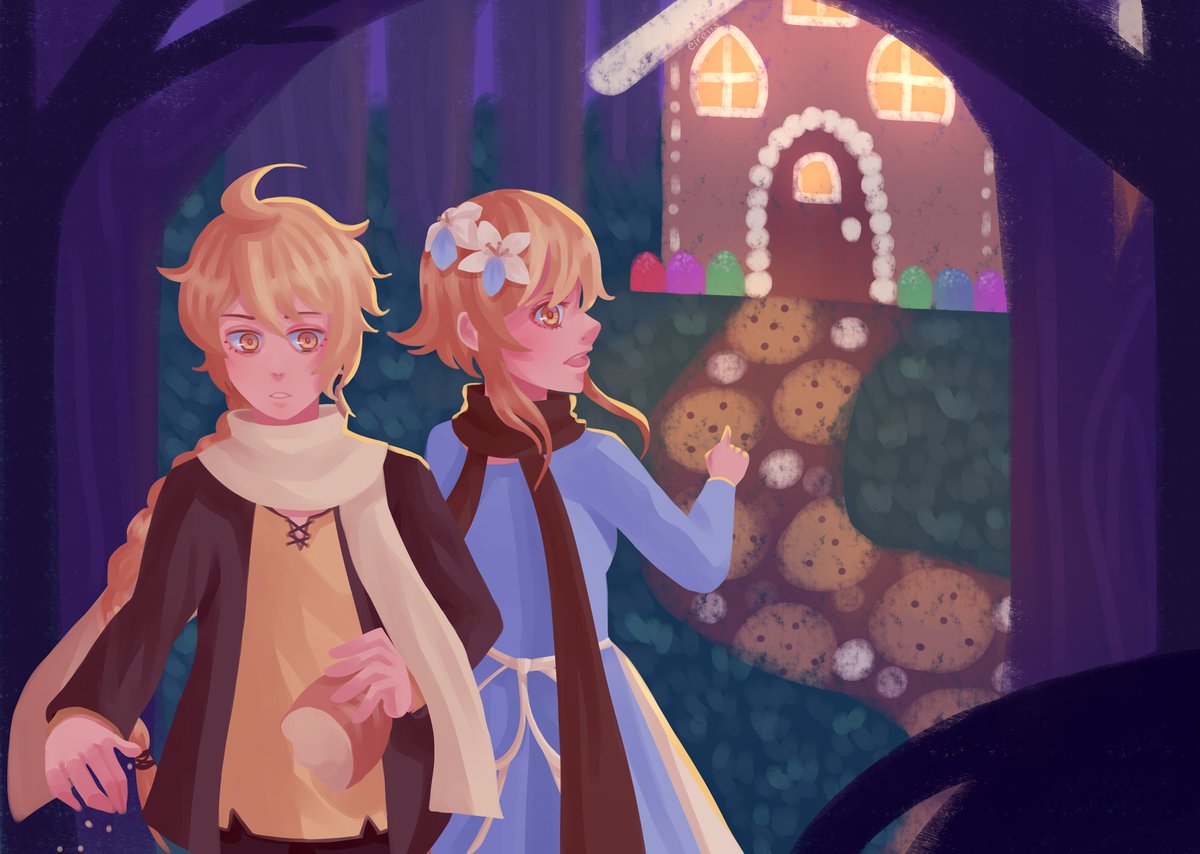 eirellis's tweet photo. Day 6 ⬥ fairy tales
Hansel &amp; Gretel inspired Aether and Lumine 🍭
#GIHalloweekTreat #原神 https://t.co/ZWgvDO1Fyy