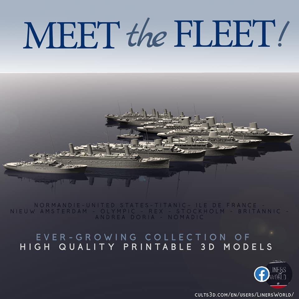 🚢⚓️🛳 Meet the fleet! 11 high quality printable 3D models of historic ocean liners and several cruise ships 
👉 cults3d.com/en/users/Liner…

#oceanliners #3dprinting #cunard #whitestarline #titanic #stl #scalemodel #quality #ships #historic