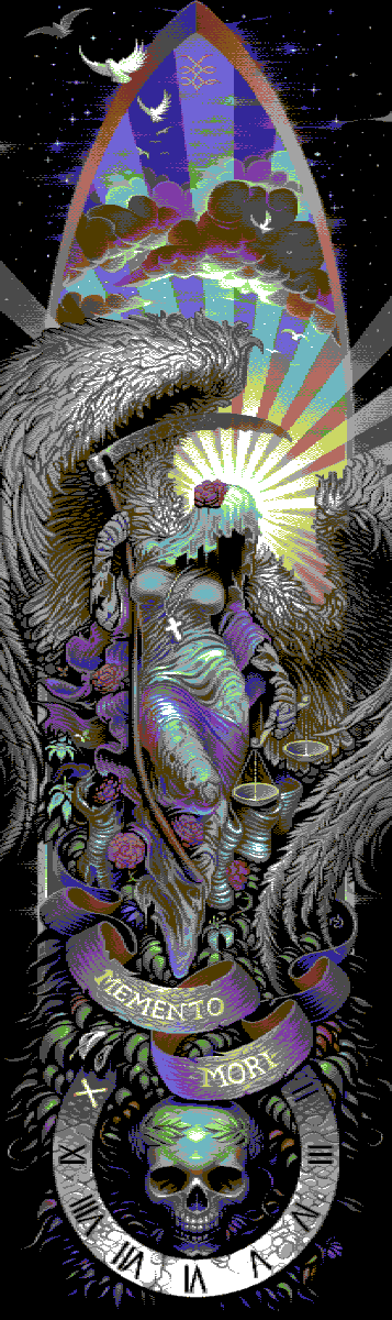 RazorbackFrisk's tweet photo. The latest, and hopefully last, multicolour multiscreen bitmap I've pixelled. Some hints at "25" and "X" in the image.. you'll figure it out. #c64 #pixelart #multicolor #mcol Featured in "Memento Mori" by Genesis Project. https://t.co/FWIBbDm3px