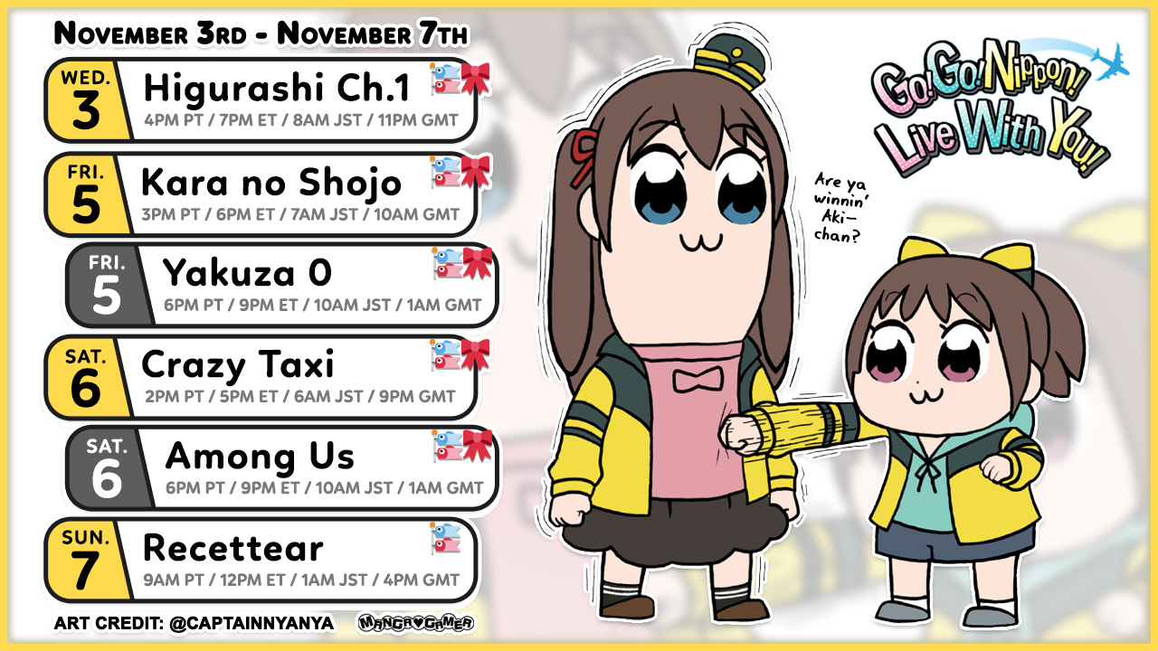 Makoto & Akira Misaki 🗼✈️ Go! Go! Nippon! on X: 🎏🎀STREAM SCHEDULE🎀🎏  Otsugogo! Are ya winnin', Aki-chan?💕 📢Please make note of the new  schedule times!📢 ☆:  ☆Discord:   ☆Reddit