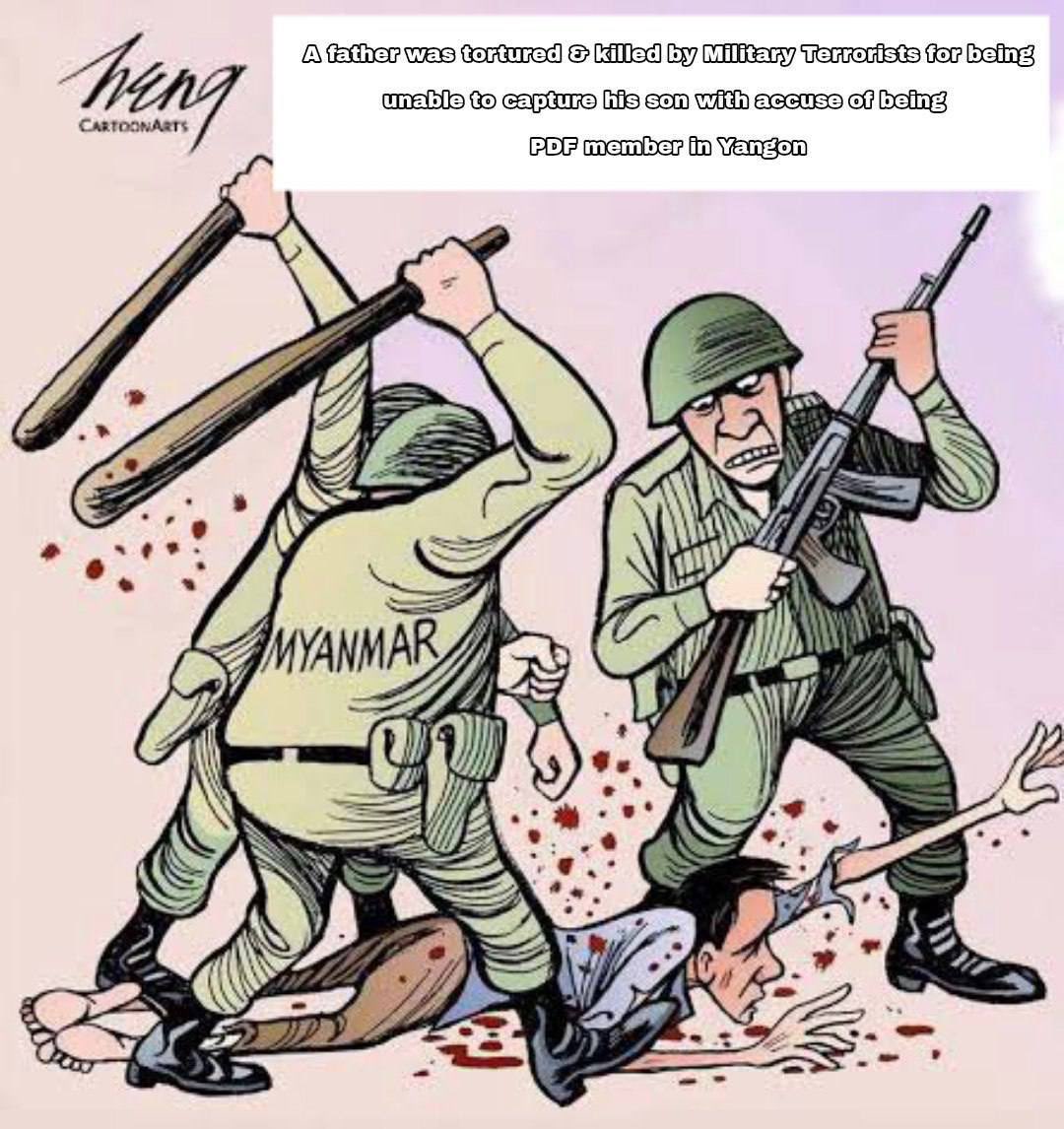 On Oct28 night,SAC Forcefully raided an electronic shop at Kyouktada tsp&amp;forcibly abducted  U MyoLwin&amp;Daw SanSanLwin as hostages accusing their son of being PDF members. Both were tortured during atrocious interrogation&amp;U MyoLwin got killed. #Oct30Coup #WhatsHappeningInMyanmar