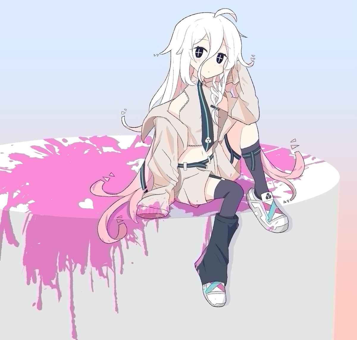 ia (vocaloid) 1girl solo long hair sitting shirt paint splatter braid  illustration images