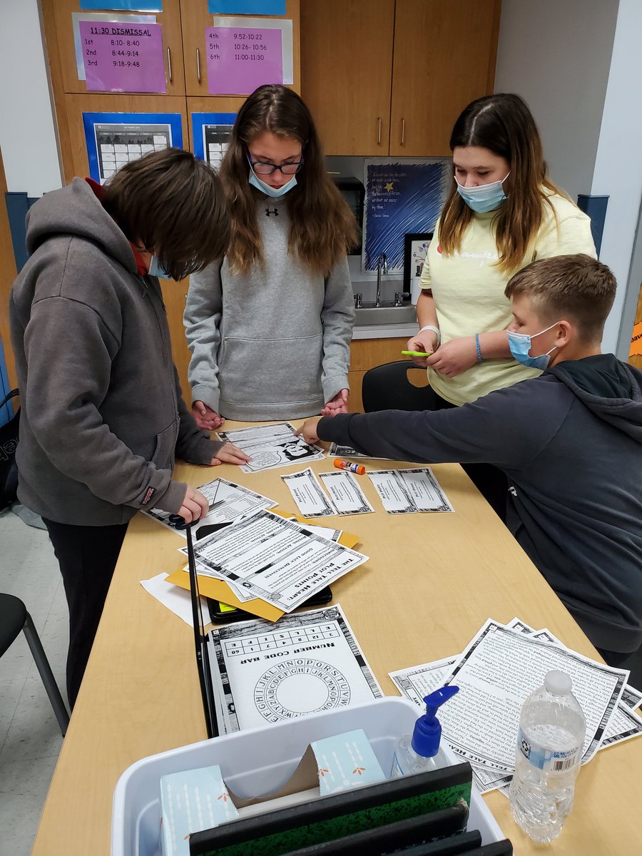 putt_karen's tweet photo. My 8th graders had a great time exploring Edgar Allen Poe in an engaging escape room! The competition was intense.#readitwriteitlearnit #escaperoomsintheclassroom https://t.co/KweK4tHLbA