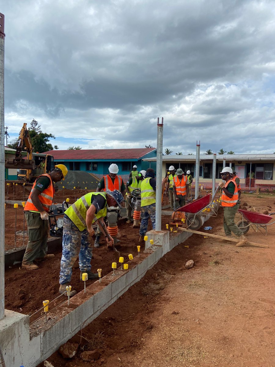DefenceAust's tweet photo. #YourADF is working with @Rfmf_Media to rebuild two classroom buildings destroyed by Tropical Cyclone Yasa last year.
#TakingShape #RegionalPartners #SpiritOfPartnership https://t.co/Sf2D3SwGLY