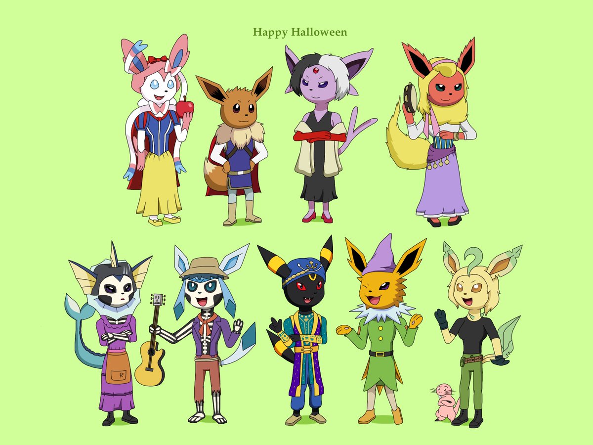 My Halloween-themed Eeveelutions for this year : r/pokemon