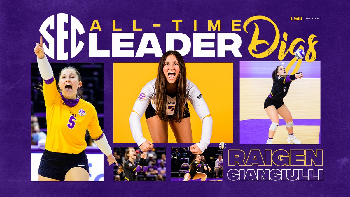 lsuvolleyball's tweet photo. Congratulations to Raigen Cianciulli for becoming the SEC's All-Time Leader in Digs‼️ 👑 https://t.co/VMROpMMgsH