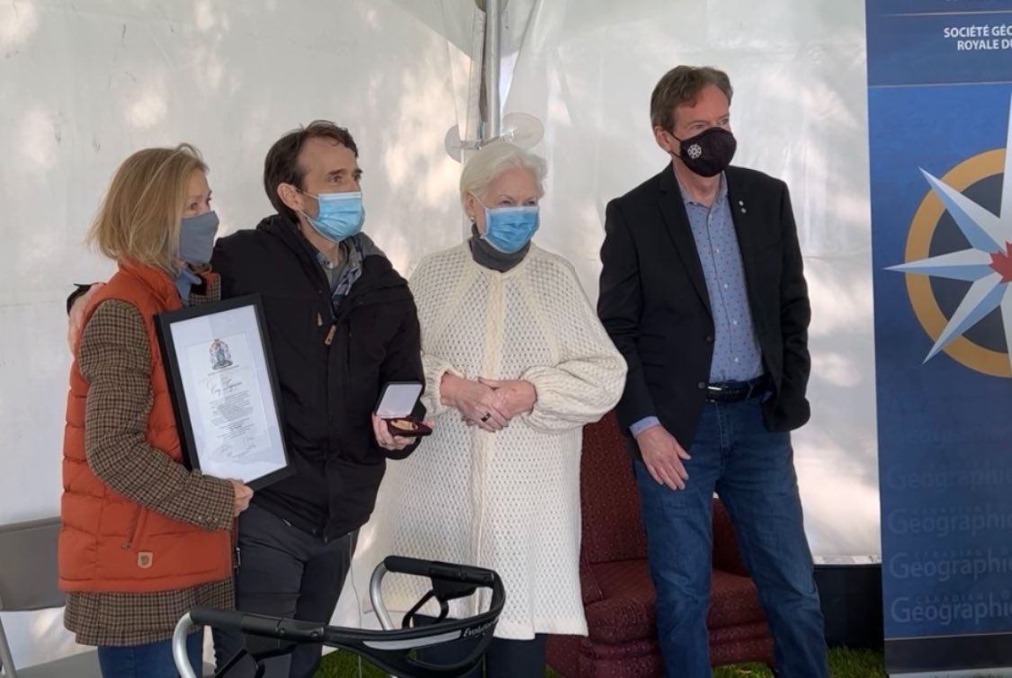 JohnGGeiger's tweet photo. Wonderful to honour @CoryTrepanier today with the @RCGS_SGRC Bernier Medal, for his contribution to art and geography, w/ @LGLizDowdeswell and Janet! https://t.co/iMx5VNP98E