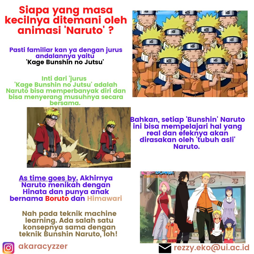 carakarezzy's tweet photo. Kali ini kita belajar salah satu metode Feature Selection pada machine learning yang bernama ‘Boruta’ mirip banget dengan salah satu karakter anime ‘Boruto’. HAHAHAHA! 😂. Siapa  masa kecilnya rajin nonton anime Naruto 🙋🏻‍♂️?. #naruto #machinelearning #boruta #datasains #masdosen https://t.co/Z889fsgkop