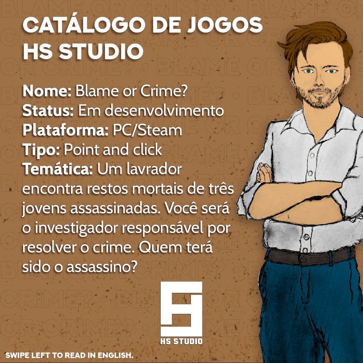 hs_std's tweet photo. Our next game will be released for PC on Steam and will be about investigation. 🕵🏻‍♂️
.
.
O nosso próximo jogo será lançado pra PC na Steam e será sobre investigação.🕵🏻‍♀️
.
.
#game #games #gamedev #indiegame #indiegamedev #jogo #programming #programação  #hsstudio #maranhãogames https://t.co/lYDgZlju8x