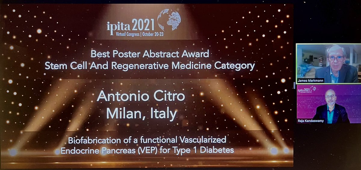 Citro_Lab's tweet photo. What a great honor! Our work was priced at #IPITA2021 as best poster in the “Stem Cell and Regenerative Medicine” category. Huge thanks to all my team at the Pancreas Bioengineering, collaborators, and all the #IPITA members that voted for us @SanRaffaeleMI @IPITA_YIC https://t.co/v04RsyaVjD