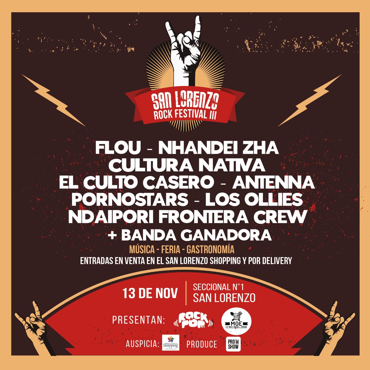 ⚡🔥 VUELVE EL POGO 🔥⚡

¡Vuelve el #SanLorenzoRockFestival III! 🤟🏻🎙️ ¡Y ya tenemos #LineUp confirmado! 💯💥😉😎

¡El Sábado 13 de Noviembre, se viene otro gran evento con bandera #RockandPop! 🇵🇾🎙️🎧