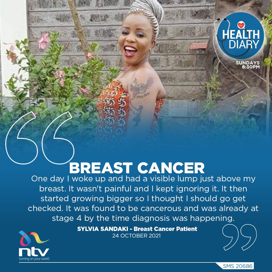 HealthdiaryNTV's tweet photo. Tune in this Sunday to @ntvkenya at 6:30pm and listen in to the courageous story of Sylvia Sandaki, a breast cancer patient.

#HealthDiaryNTV https://t.co/GNmggxtgEk