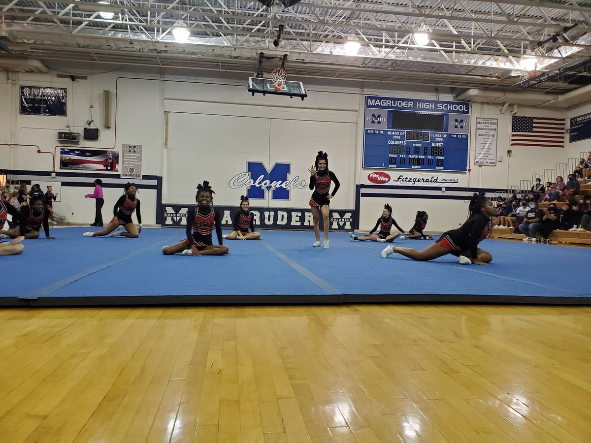 The first performance at today's JV Cheer Exhibition - Quince Orchard Cougars! ❤🖤