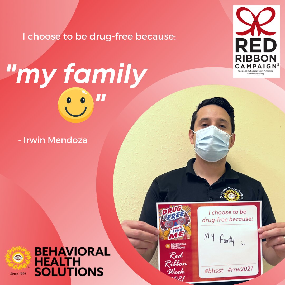 BHSST's tweet photo. For #RedRibbonWeek2021, Irwin Mendoza shares why he chooses to be drug-free.
"I choose to be drug-free because my family 🙂"
#RRW2021 #bhsst https://t.co/4f4Pvu5Zrr