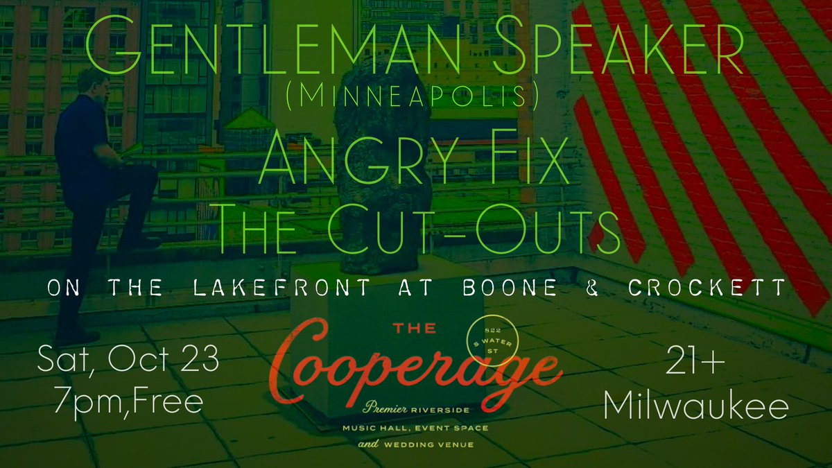 Boone & Crockett (@boonemilwaukee) on Twitter photo Tonight on the Boone Patio Stage @ 7PM - NO COVER - 21+ // <a href="/GentlemanSpeak1/">Gentleman Speaker</a> + Angry Fix + <a href="/thecutouts2/">The Cut-Outs MKE</a>
Listen to Gentleman Speaker's newest release 'The Well Between Continents' below
gentlemanspeaker.bandcamp.com/album/the-well… Tonight on the Boone Patio Stage @ 7PM - NO COVER - 21+ // <a href="/GentlemanSpeak1/">Gentleman Speaker</a> + Angry Fix + <a href="/thecutouts2/">The Cut-Outs MKE</a>
Listen to Gentleman Speaker's newest release 'The Well Between Continents' below
gentlemanspeaker.bandcamp.com/album/the-well…