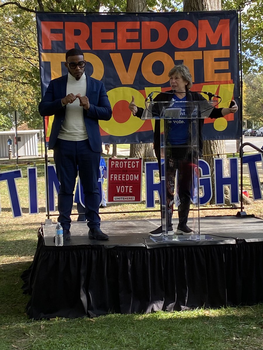 SSPAction1's tweet photo. Today was the finishing line for #freedomtovoterelay. Wonderful and powerful guest speakers including Martin Luther King III, his wife and daughter, Eleanor Holmes Norton, Randi Weingarten and more. Let’s tell the senators to pass #JohnLewisVotingRightsAct and #FreedomToVoteAct! https://t.co/VsjGTZbpBE