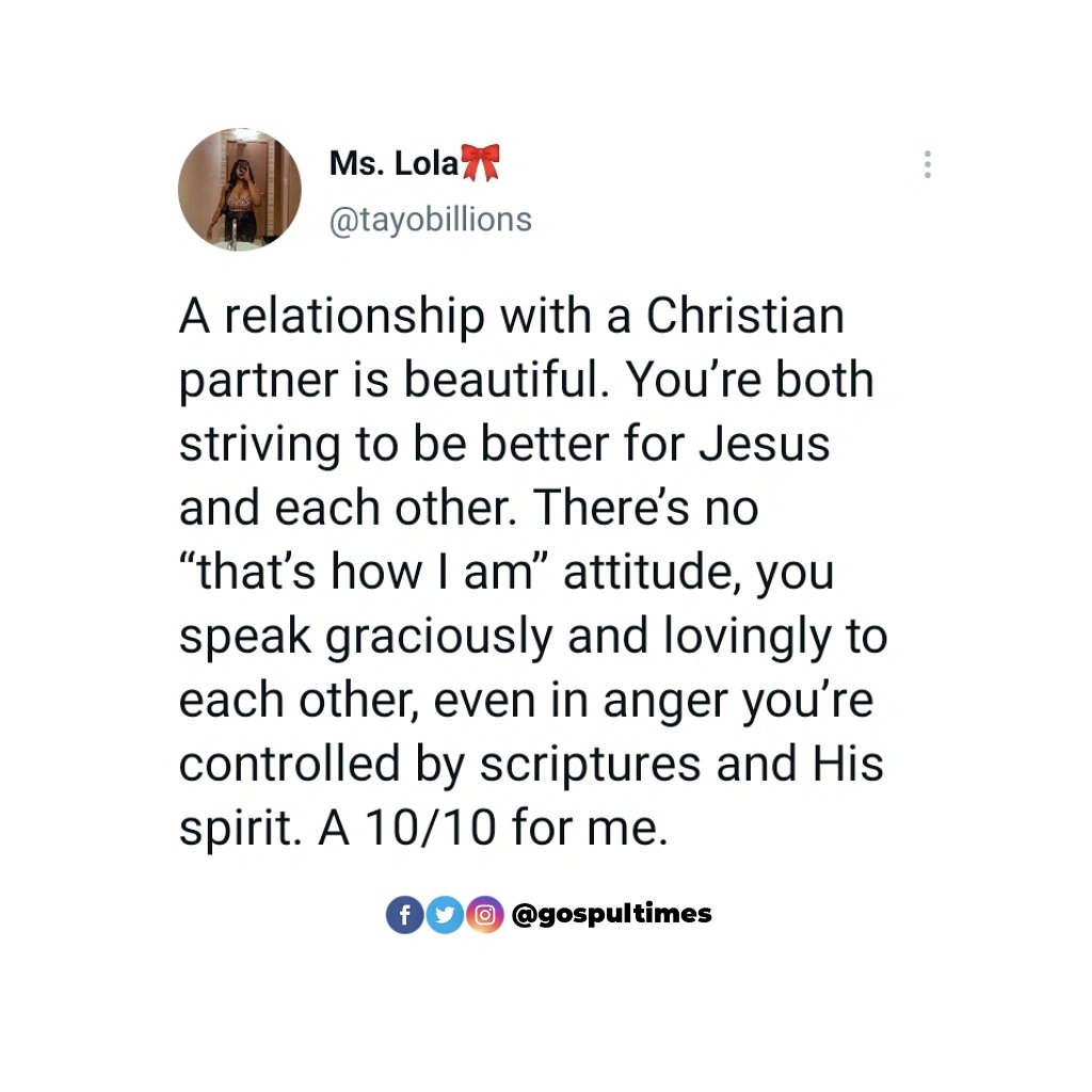 GospulTimes's tweet photo. "A relationship with a Christian Partner is beautiful" - Lady shares why
#gospultimes #christianity #christian #christianrelationship #gospelgist #gospelupdate #gospel https://t.co/5PYY4em4kT