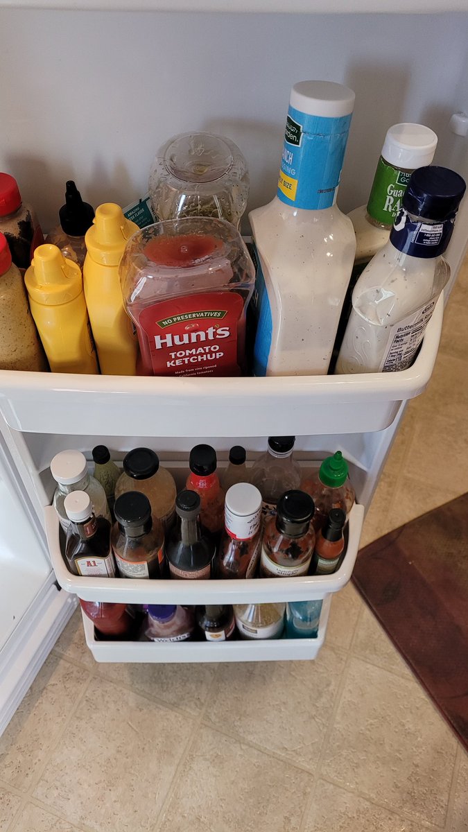 Jeannie_Pri's tweet photo. When your seasonal campsite closes for the year and your refrigerator cannot possibly hold anymore condiments... doubles of every damned thing! I know my camping friends understand! #seasonalcamper #camping #condimentoverload #whoneedsMustard #glamping #timeforacookout https://t.co/zNFyMstjxi