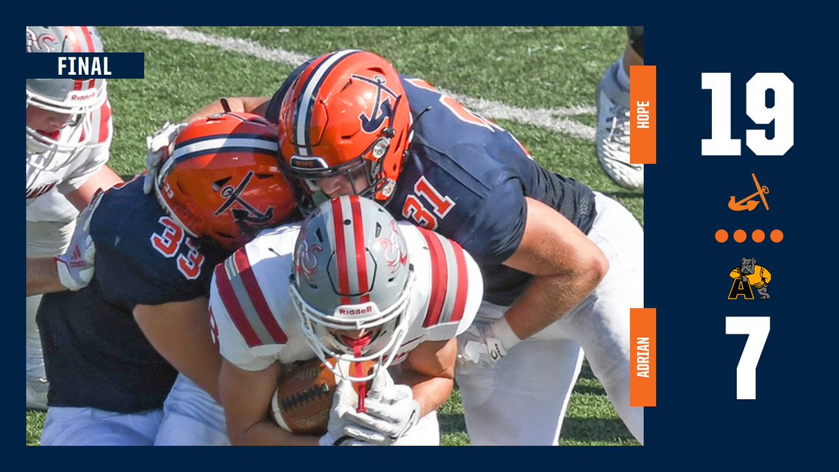 HopeAthletics's tweet photo. VICTORY! Hope 19, Adrian 7. Daniel Romano seals the @hopecollege One Big Weekend win and a career-high 245-yard rushing day with a 38-yard TD run in the fourth quarter. @hopecollegefb remains unbeaten in @MIAA1888 play. #BeStrongBeTrue #d3fb https://t.co/ndOJJMewaX