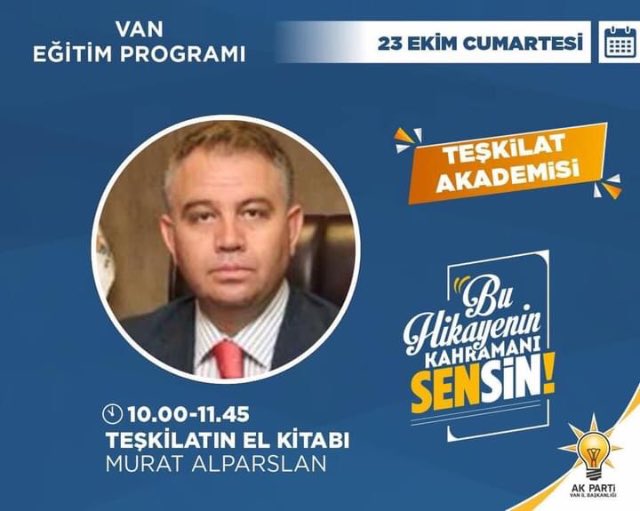havvaduran65's tweet photo. “Bu Hikayenin Kahramanı Sensin”
AR-GE ve Eğitim Başkanlığı Teşkilat Akademisi Van Eğitim Programı kapsamında Genel Merkez Disiplin Kurulu üyesi Sn.Murat ALPASLAN #TeşkilatınElKitabı konulu konuşmalarını gerkleştirdi.
Van teşkilatları adına şükranlarımızı sunuyoruz..
#AKPartiVan https://t.co/cNAS3kZLNX