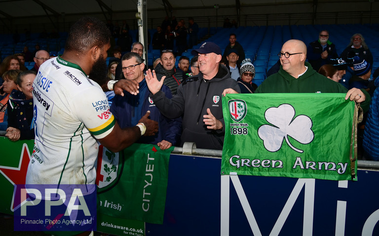 ppauk's tweet photo. Special @londonirish fans today @ExeterChiefs  @GallagherUK @premrugby 🍀🍀💚💚💚💚💚 @AcademyIrish @LISCRugby We can still hear them singing on their way home 🤣😂😉@MattRogerson_8 https://t.co/uFChhSpLU9