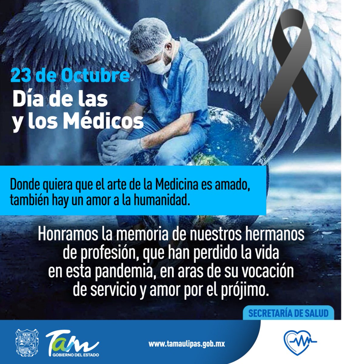 TamaulipasSalud's tweet photo. En este día, honramos la memoria de los #HéroesDeLaSalud que han perdido la vida en la terrible batalla contra el COVID-19. Gracias hasta el cielo por el amor que tuvieron hacia su prójimo. https://t.co/JU73Vya5ye