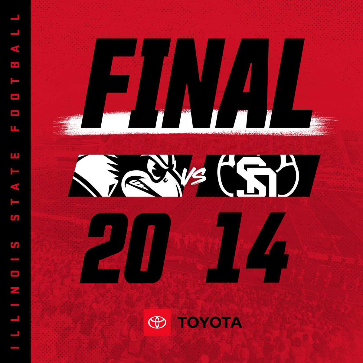 RedbirdFB's tweet photo. 'Birds get a BIG win over No. 15 South Dakota Coyotes!

Score update presented by @Toyota 

#BacktheBirds // #RedbirdFootball125 https://t.co/XuVqBomkCV