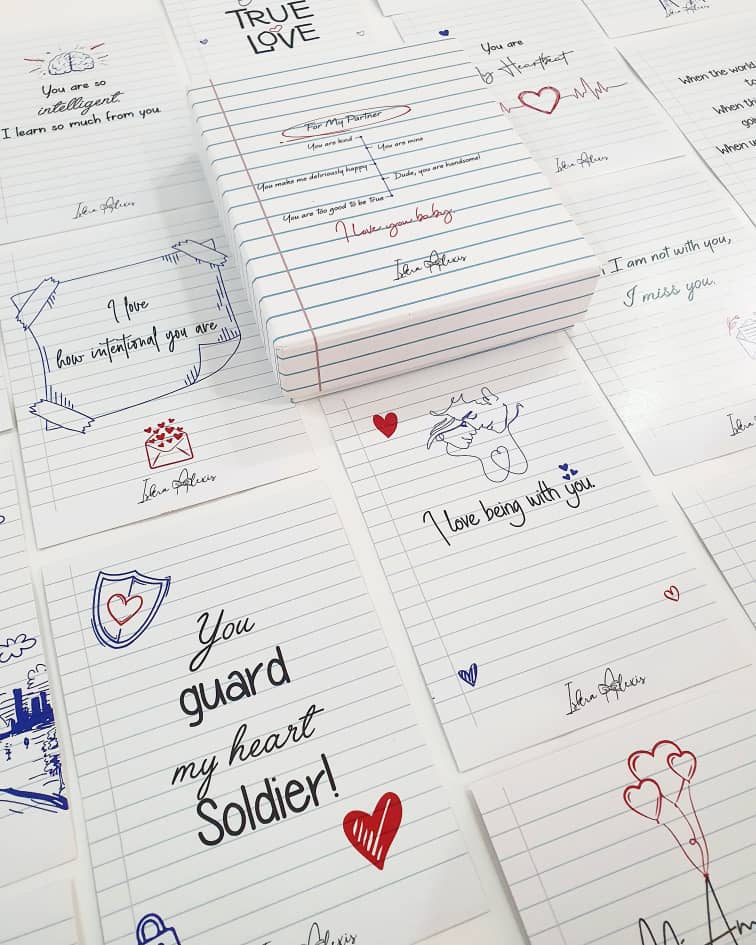 IskraAlexis's tweet photo. We are glad to be introducing the first set of our product designs - the Partner Affirmation cards. They remind your partner how amazing they are and express in words and design how special you think they are.

#IskraAlexis
#GiftDesign https://t.co/QYA1ZHEa61