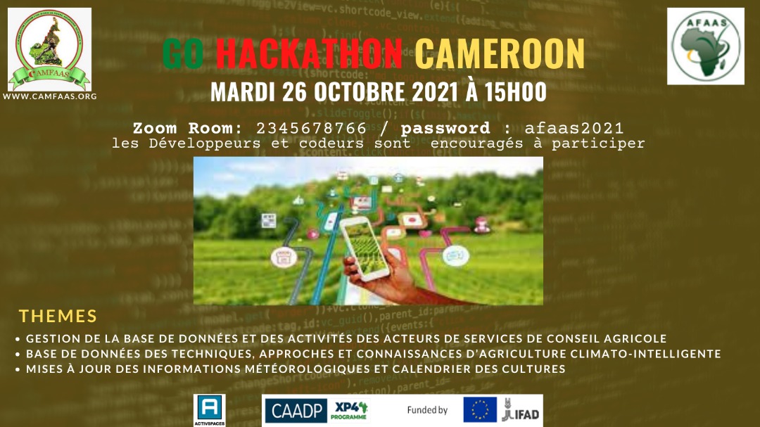 LANCEMENT HACKATON CAMEROUN EN LIGNE. Mardi 26 Octobre dès 15H 00 sur Zoom  
Si vous avez une idée de projet concernant l'un des 3 thèmes sur le poster veuillez remplir au préalable le formulaire bit.ly/3nlHl2u . <a href="/afaasinfo/">African Forum For Agricultural Advisory Services.</a> @AAEW2021 <a href="/YpardAfrica/">YPARD Africa</a> <a href="/YPARD_Cameroun/">YPARD-Cameroon</a>