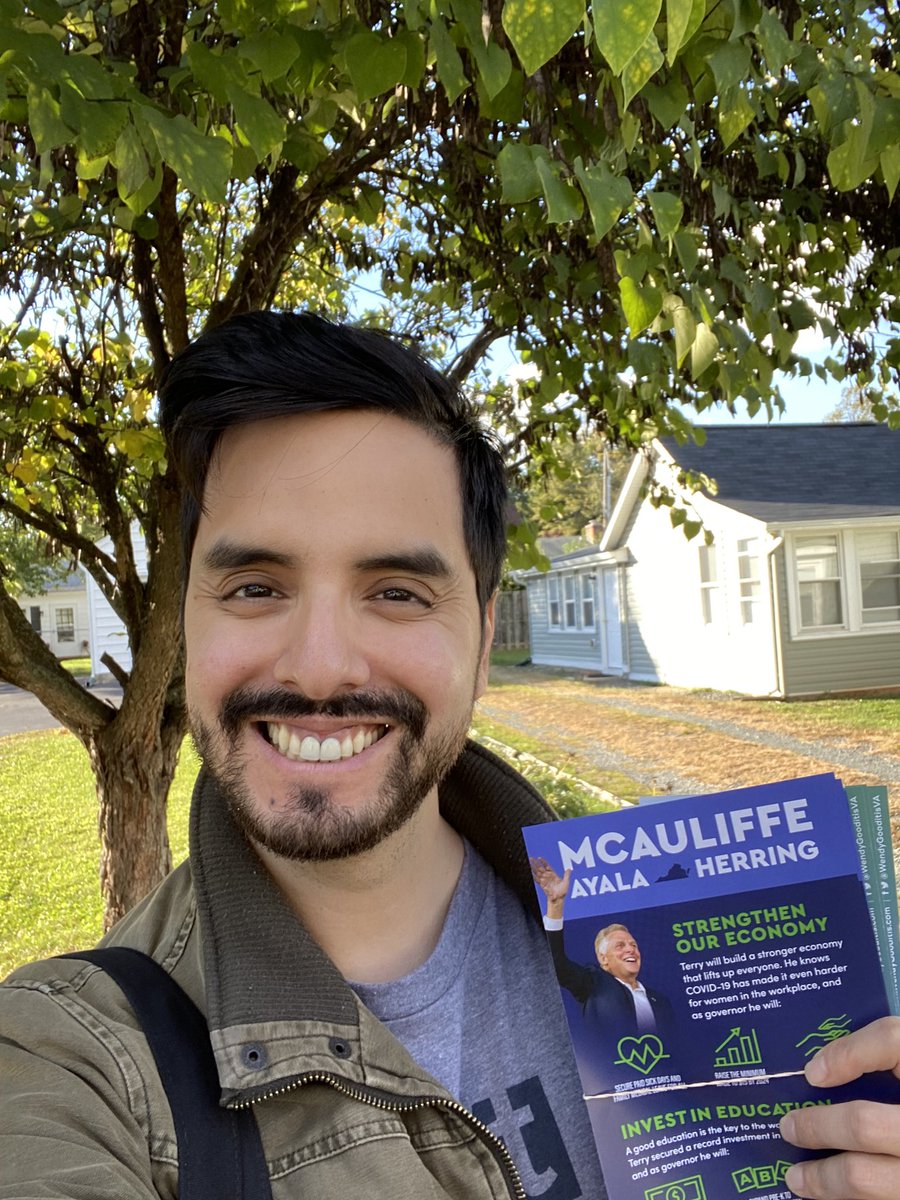 A beautiful fall day knocking doors with team @swingleft for @TerryMcAuliffe, @WendyGooditisVA, and @HalaAyala! It’s the most wonderful time of the year, LFG!! 👻