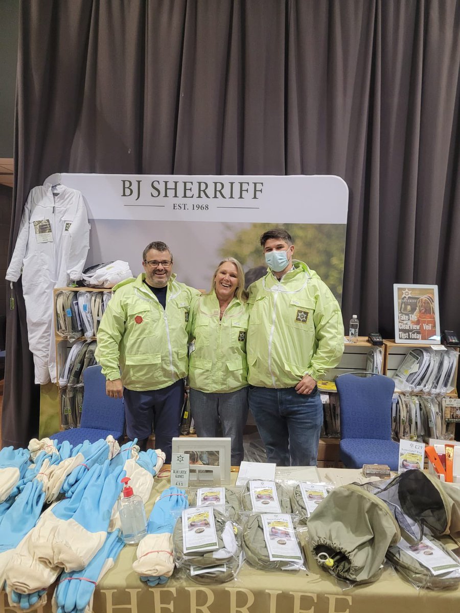 B_J_Sherriff's tweet photo. Thanks to Tamsin, John,Iain, and Shane who kindly manned the stand @B_J_Sherriff.  Also our many wonderful customers who we look forward to seeing at the National in 2022. #beesuits #honeyshow #bees #honey #honeybees #queensafebag https://t.co/E9tf6HWJjJ