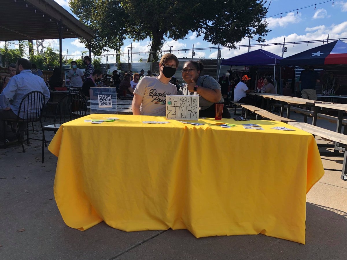We're at <a href="/rgrstx/">Rubber Gloves Rehearsal Studios</a> for Denton Zine and Art Party giving out free zines on disability justice and we also have a free zines from the folks at <a href="/DentonBailFund/">Denton Bail Fund</a>! There's a lot of cool stuff here and it goes until 8. 

Come out and say hi!