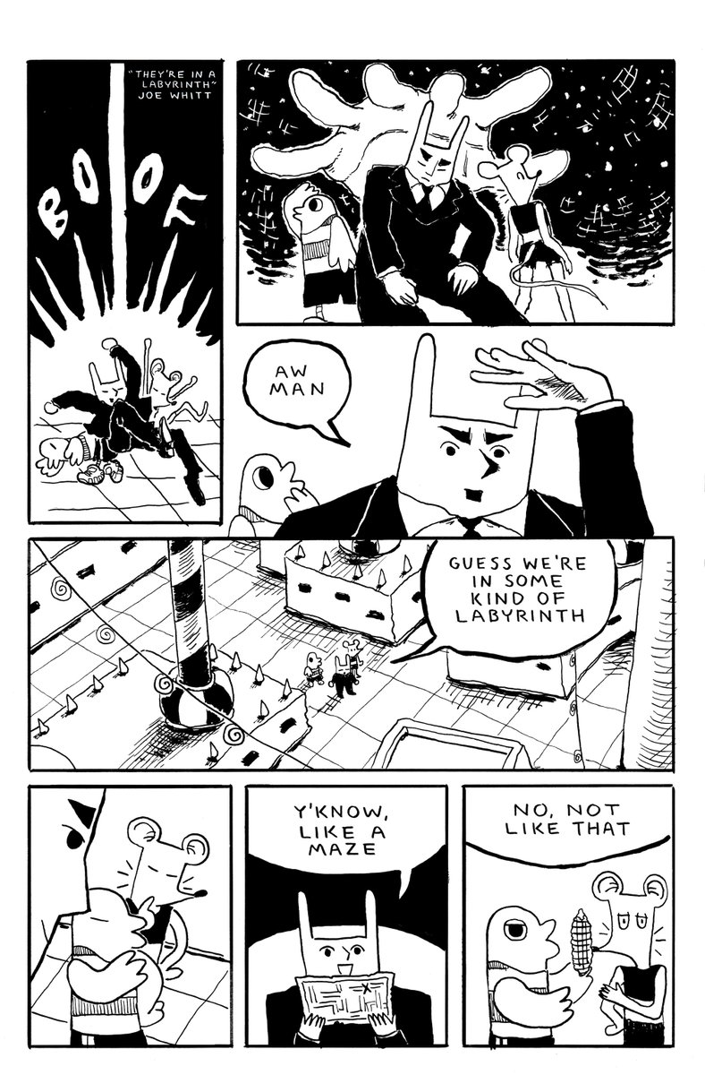 CocoComics's tweet photo. BIZBUN by @joeobligations 

Bizbun and company find themselves trapped in a most macabre labyrinth. Will they find their way home? Will they even try to? Isn't it just a maze? Find out in today's issue!

Check out the full comic in The CoCo Comics Anthology, coming November 15th. https://t.co/OYZvFOXtt6