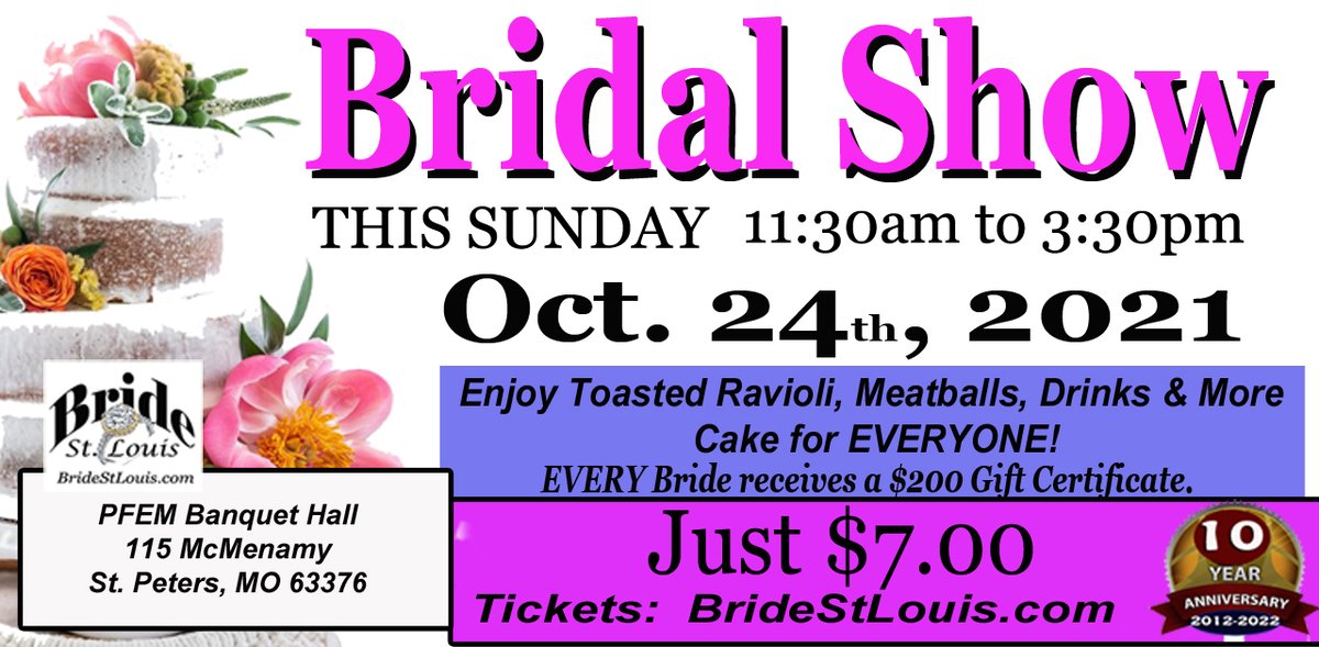 Bridestl's tweet photo. THIS SUNDAY!! It's a Party. Plan Your Wedding with complimentary cake, toasted ravioli, meatballs and so much more! Tickets: https://t.co/Fc49aW8bIm. It's our last event of the year until our January HUGE 2 DAY WEDDING EXPO. https://t.co/PkWNz05jTt