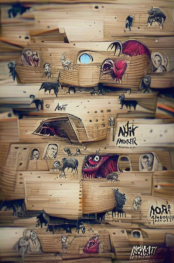BanjoSmooth's tweet photo. Noah's Horrible Ark of Misfit Monsters

(four variants, all from the same prompt)

#VQGAN #MachineLearning #aiart https://t.co/oz4k8fhKWG