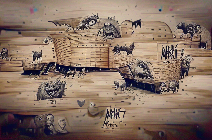 BanjoSmooth's tweet photo. Noah's Horrible Ark of Misfit Monsters

(four variants, all from the same prompt)

#VQGAN #MachineLearning #aiart https://t.co/oz4k8fhKWG