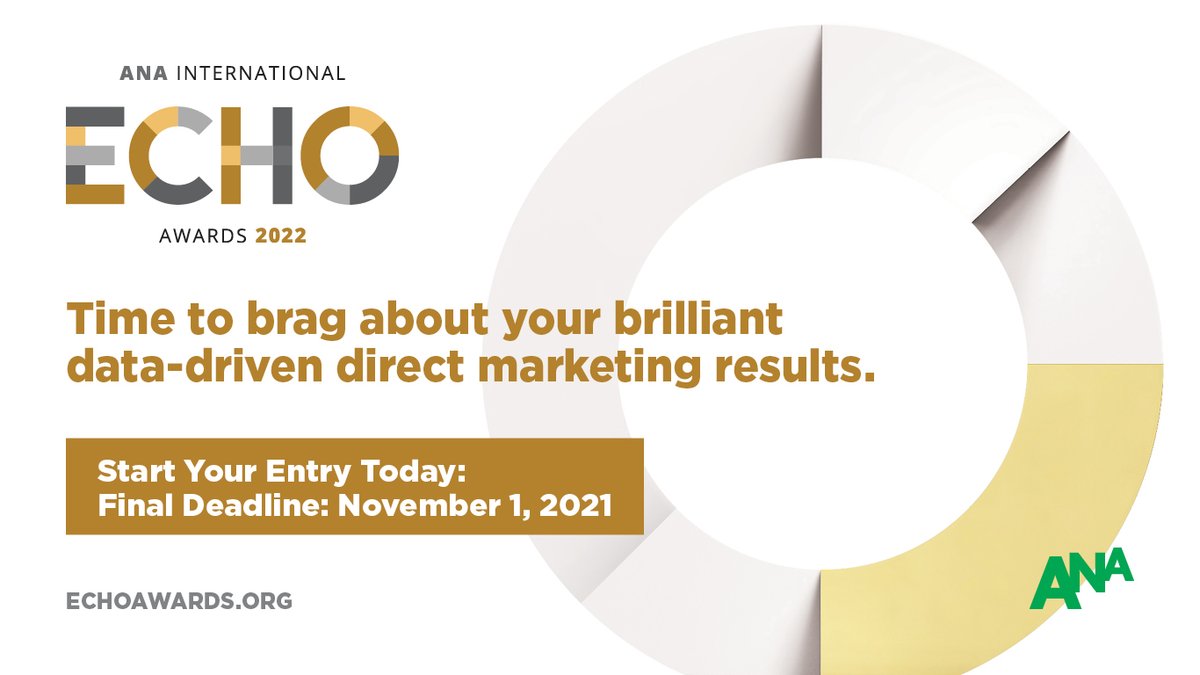 ANAmarketers's tweet photo. Proud of your work? Enter the 2022 #ANAEcho awards today!
These International awards recognize marketers who have dared to imagine a future rich with the opportunity of data, and explored its potential to advance their brands.
📅 Deadline: Nov. 1, 2021
https://t.co/XwvcAlexbd https://t.co/ZjhfZclr2I