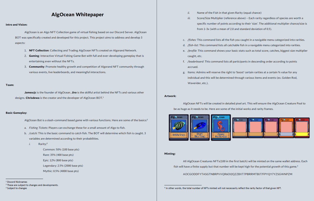 AlgOcean's tweet photo. AlgOcean, an NFT-Collecting and Virtual FishingGame built around Algorand Network on Discord Server is looking for Closed Beta players. The AlgOcean BOT is finally ready to be game-tested. Don't miss out! :)

Take a look at our Whitepaper

Discord Server:
https://t.co/CoN5kJ41m0 https://t.co/5D6wskbZ7Q