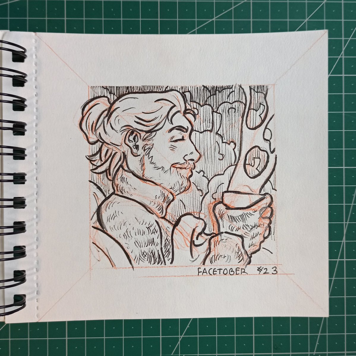 iggyartist's tweet photo. Facetober #23 #🍂🍁 
.
#pumpkin #wavyhair #cozy prompt list by @charlyclements 
. 
#sweather #coffee #tea #hot #beard #longhair #bun #illustragram #illustration #autumn #cold #home #stayhome #sofa #inktober #ink https://t.co/4NUQ0opTul