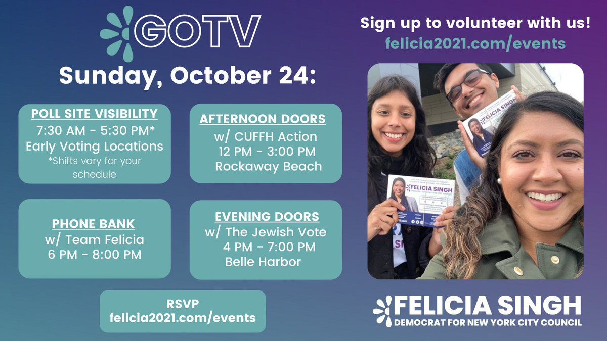 FeliciaSinghNYC's tweet photo. Join us for the second day of early voting!
🗳️Sunday, October 24th🗳️
We'll be joined by @CuffhAction and @TheJewishVote!
Let's #FlipThisDistrict!
RSVP for details: https://t.co/YQ0BpzVAu4 #GOTV https://t.co/kNSPqXr3oD